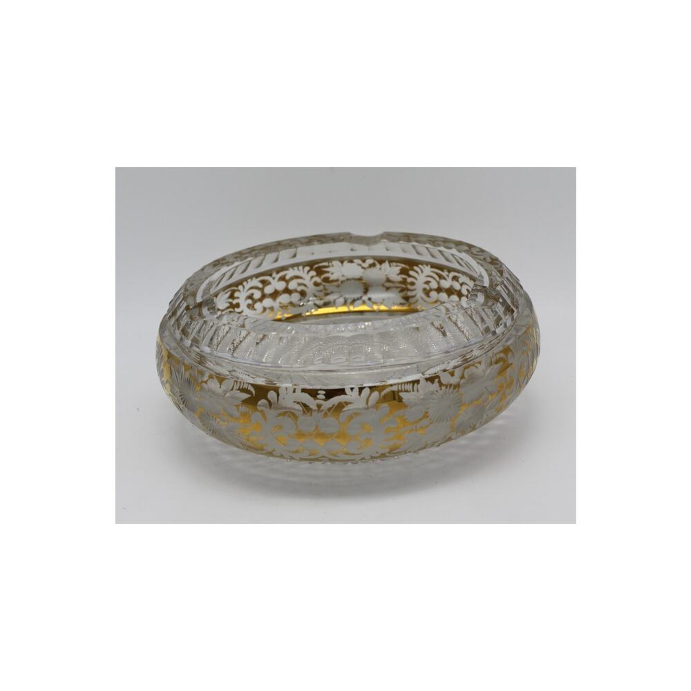 Crystal Gold Trim Deep‎ Etching Diamond Point Czech Bohemian 5.5" Round Ashtray